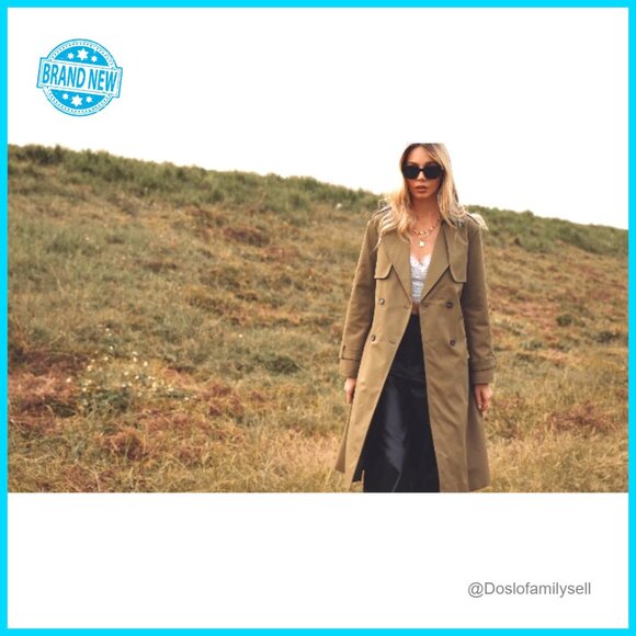 Double Breasted Trench Coat Windproof Lapel Belted Elegant Classic Overcoat - Picture 6 of 7